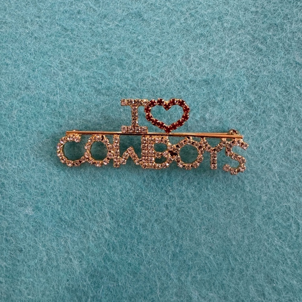 New I Love Cowboys Rhinestone Brooch